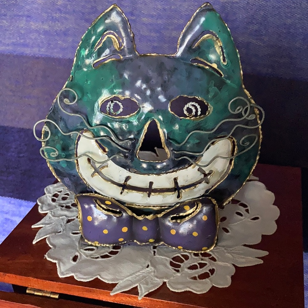 Cloisonné hand painted cat tea light or regular candle holder